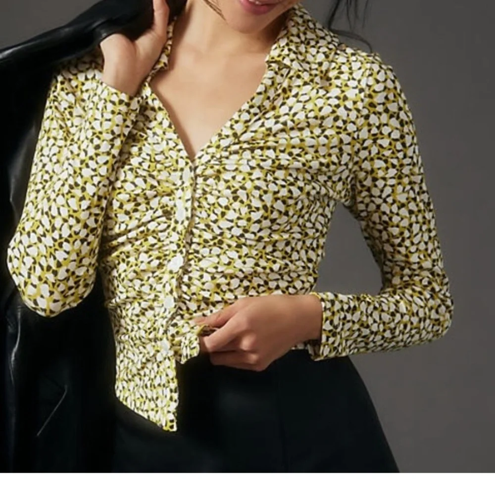 Anthropologie Maeve Yellow and Black Patterned Blouse - Picture 2 of 11